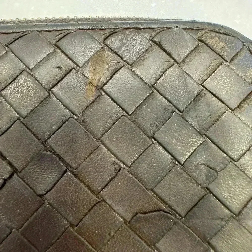 Bottega Veneta Intrecciato lamb skin brown zip around wallet